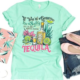 Salty Tequila Shirt for Women, If You're Gping to Be Salty At Least Bring the Tequila, Womans Graphic T-Shirt Top, Shirt for Beach Trip, Tee Small-XL, Plus 2XL 3XL, 4XL (2XL)