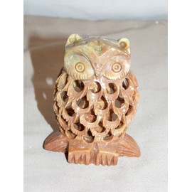 OWL New Genuine Marble with Baby Inside Hand Carved Figure Sculpture Paperweight Taupe Color