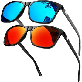 KANASTAL Sunglasses Men and Women Classic Retro Polarised Sunglasses Mirrored UV400 Protection for Travel Hiking Fishing and Everyday Use, K-blue mirrored + red mirrored