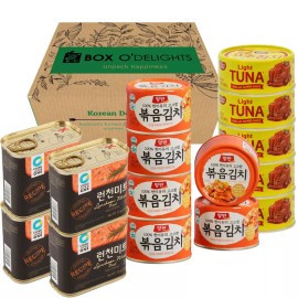 BOX O'DELIGHTS Korean Canned Food Mix – Hot Pepper Tuna, Kimchi, Luncheon Meat
