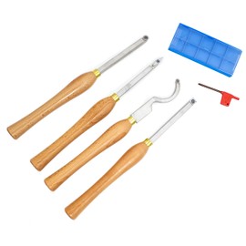 LLDSIMEX 4pcs Mini Carbide Tipped Wood Lathe Turning tools Combo set Rougher Detailer Finisher Hollower with Wood Handle and Diamond Round Square Carbide Inserts