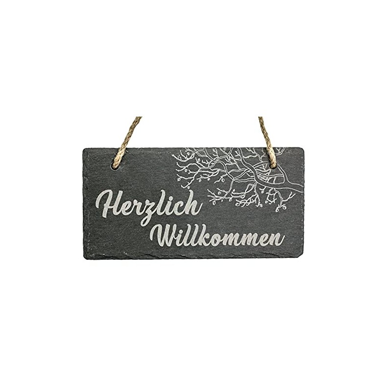 Spruchreif Slate Board with Engraving "Herzlich Willkommen" | Slate Door