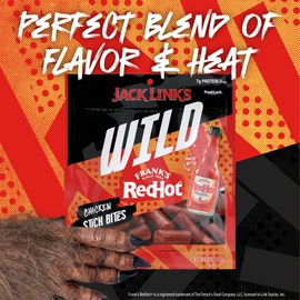 Jack Link's Wild Chicken Stick Bites Made with Frank's RedHot Flavor, Mini Meat Sticks, Shareable Under 100 Cal Snack Packs with 7g of Protein, Stocking Stuffers, Bulk Pack – 4oz Bags (8 Count)