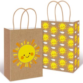 FYSUIMU 24Pcs Boho Sun Kraft Paper Bag Cute Smile Sunshine Treat Bags with Handles Candy Goodie Bags for Summer Birthday Baby Shower Party Favors Supplies