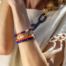 10mm Love Cuff Bangle Bracelet- Adjustable 14K Gold Plated Brass Bracelet - Cubic Zirconia Crystals Love Bracelet for Women - Tag Bracelet