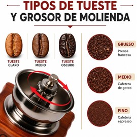 Mebix TRD Molino de Café Manual Vintage Ajustable Madera Retro Molido Fino Medio Grueso Portátil con Mango de Acero Inoxidable