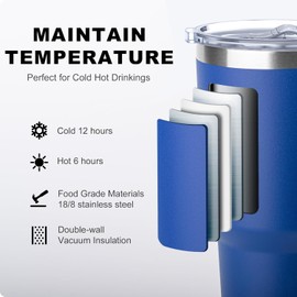 koodee Tumbler with Handle, 30 oz Stainless Steel Double Wall Insulated Tumblers with Lid and Straw Coffee Tumbler for Men and Women (Navy)