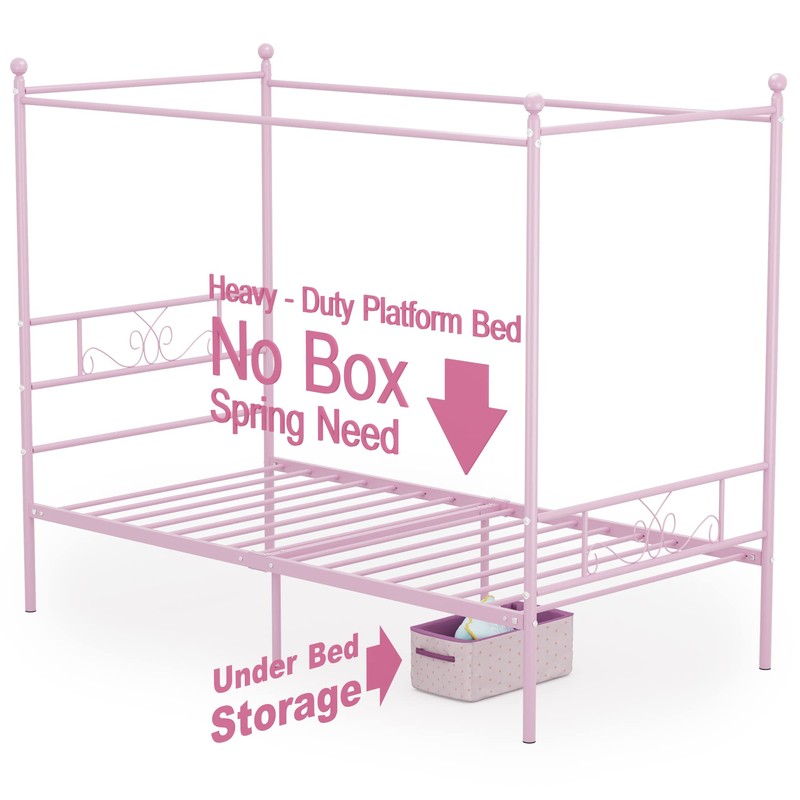 Weehom Twin Canopy Bed Frame with Headboard and Footboard, 4