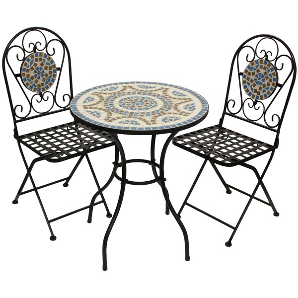 Woodside Blue Mosaic Garden Table And Folding Chair Set Outdoor Dining Furniture