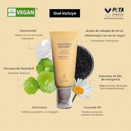 Haruharu Wonder Black Rice Moisture Airyfit Protector Solar Diario 1.69 oz líq. - Acabado Aterciopelado, Sin Residuo Blanco, Hidratante, Humectante, C