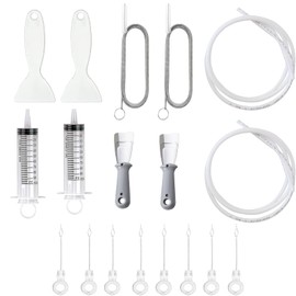 TECKI Set of 18 Fridge Cleaning Gadgets - Syringe with Hose, Fridge Hole Blockage Remover, Spiral Long Soft Brush, Ice Shovel, Defrosting Shovel Made of Stainless Steel