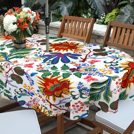 bnhjsdw Outdoor Tablecloth with Umbrella Hole for Oval Table, Waterproof Flowers Patio Table Cloth with Zipper - 52 x 70 inches
