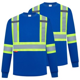 ProtectX High Visibility Shirts Long Sleeve Reflective Hi Vis Safety Shirts for Men Class 2 Work Shirts for Construction Warehouse 2 Pack Blue Long 3X-Large