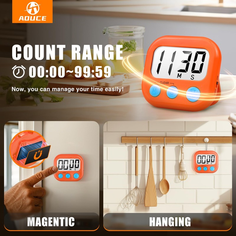 2 Pack Digital Kitchen Timer for Cooking Big Digits Loud