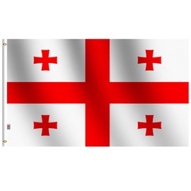 rhungift Georgia Five Cross Flag Large 3x5 Ft, Moderate-Outdoor Both Sides 100D Polyester,Canvas Header and Double Stitched - Brass Grommets for Easy Display, 3' x 5' Georgian Flags