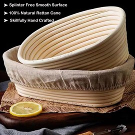 JETAINE Banneton Sourdough Bread Proofing Basket Starter Set, 25CM Oval Bread Basket with Danish Dough Whisk, Bread Scoring Lame, Stainless Steel Dough Scraper kit for Sourdough Baking Making Gift