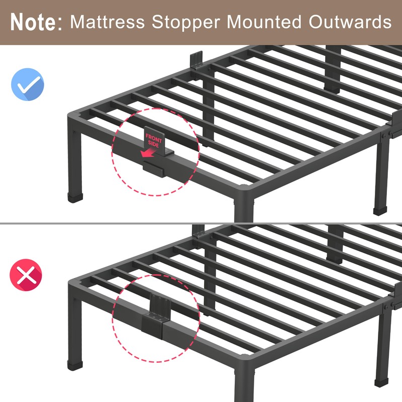 ROIL 12 inch Metal Queen Bed Frame with Rounded Corner