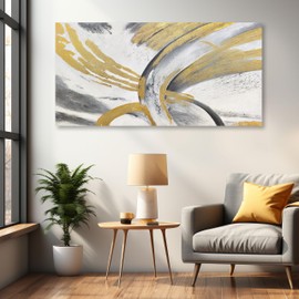 AERART Abstract Wall Art Black and White Grey Gold Leaf Canvas Paintings Wall Decor Abstract Artwork for Living Room Kitchen Hallway Office Wall Decor 24x48 In