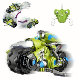 Liberty Imports 2.4Ghz RC Motorcycle Remote Control Stunt Drift Bike Racing Vehicle - 1/10 R/C High Speed Cyclone Motorbike and Riding Figure with 360° Spinning Wheels Action (Green)