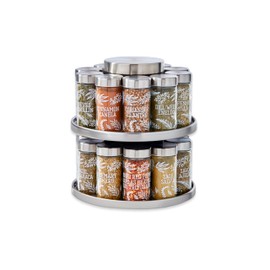 Kamenstein 20 Jar Revolving Spice Rack with Integrated Tool Caddy, Brushed Stainless Steel with Stainless Steel Caps
