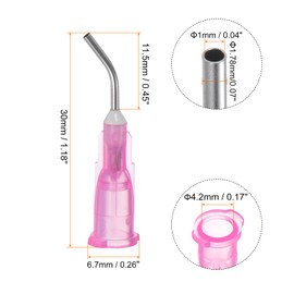 HARFINGTON 100pcs Blunt Tip Dispensing Needles, 18 Gauge 45 Degrees Bent Dispensing Tips 0.45" End Angled Dispenser Needle with Luer Elbow Blunt Needle for Oil or Glue Applicator, Pink