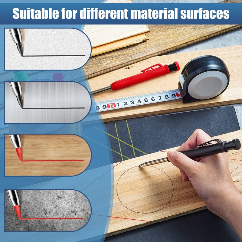 Solid Carpenter Pencil, 2 Pcs Carpenter Mechanical Pencil, Deep Hole