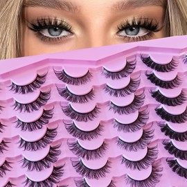 Royaomis 21 Pairs Russian Strips Lashes 12-18mm Wispy Fake Lashes that Look Like Extensions D Curl Lash Strips 3 Styles Natural False Lashes Mink