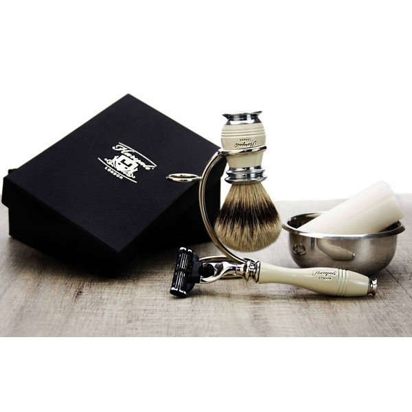 Silver tip Badger Shaving Brush kit with 3 Edge Razor For Men -5 Pcs Shaving Set