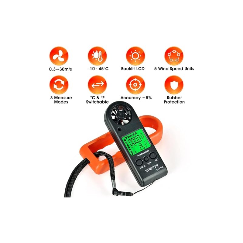 Anemometer Handheld Wind Speed Meter, BT-816B Mini Digital Air Flow