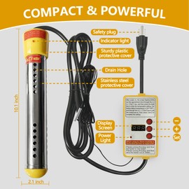 Immersion Water Heater - 304 Stainless Steel Portable Water Heater Built in Auto Power Off,Thermostat,Hot-tub Heater Anti-Scalding,Temperature Controller Spa Bucket Heater for Home Camping Rv