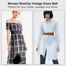 JASGOOD 2 Pack Women Stretchy Belt for Dresses Vintage Elastic Wide Waist Belt, Suit for Waist Size 28-35 Inches, B-Black+Brown(2 PCS)