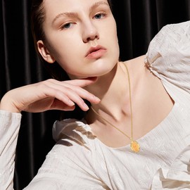 OHAYOO Santa Muerte Necklace for Men 925 Sterling Silver Holy Death Necklace Grim Reaper Necklace Santa Muerte Pendant Jewelry for Women-Yellow Gold Plated, 0.98*0.75inches, Sterling Silver, No