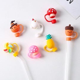 2Pcs Yellow Pineapple Silicone Straw Covers and Caps Compatible with Cups, Drinking Straw Reusable Straw Tips Lids Drinking Straw Dispensers Kitchen Accessories