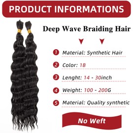 YXCHERISHAIR Boho Hair For Braids Curly Braiding Hair,2Bundles,18inch,1B
