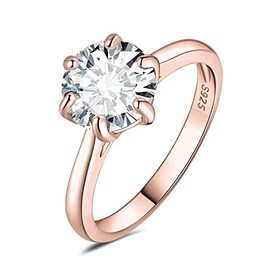 JewelryPalace Classic 3ct Cubic Zirconia Solitaire Engagement Rings for Women, 14K Rose Gold Plated 925 Sterling Silver Promise Ring for Her, Round Cut CZ Anniversary Wedding Rings Size R