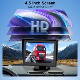 Car Rear View Camera Kit with 4.3 Inch LCD Monitor, 12 LED Night Vision Camera, IP67 Waterproof with 6.5 m AV Cable with 3.5 m Adapter