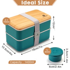 Sinnsally Sinnsally Bento Box Adult Lunch Box,Stackable Japanese Bento Lunch Box Containers for Women/Men with Compartments(47oz),Lunch Containers with Utensil Set,Leak-Proof Lunchbox,Rectangle(Nordic Green)