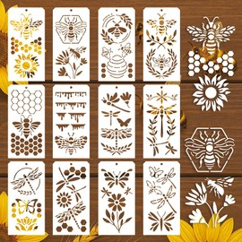 GOMAKERER 12 Pcs Bee and Dragonfly Stencils for Painting, 12 Styles Bee Honeycomb Painting Stencils Reusable Art Drawing Templates for Painting on Wall Wood Home Decor