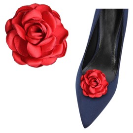 Gift girl 2 Pcs Fabric Rose Shoe Clips Detachable Flower Shoe Buckles Shoe Embellishments Shoes Jewelry Decoration for High Heels Pumps Red