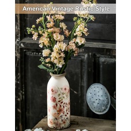 VTOBON Small Rustic Ceramic Vintage Vase for Flowers, Farmhouse Decorative Vase Home Decor, Terra Cotta Pottery Pink Vase for Grass & Dried Flowers Table Living Room Shelf Decor 7.8 Inch