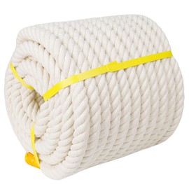 Twisted Cotton Rope (1 inch x 100 feet) Natural Soft White Rope for Nautical, Railings, Climbing, Hammock, Decorating
