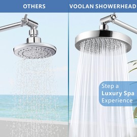 Voolan Rain Shower Head with Extension Arm - High Pressure Rainfall Showerhead - Luxury Modern Look - Comfortable Shower Experience Even at Low Water Flow (Round, Chrome)
