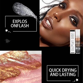 Glitter Eyeshadow, Brown Black Gold Shimmer Liquid Eye Shadow, Metallic Sparkly Shiny Pearlescent Long Lasting Eye Shadows Eyeliner Eye Makeup for Women Girls Gifts