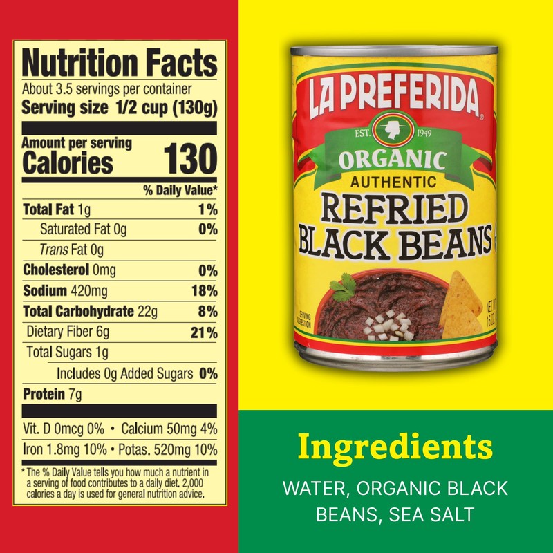 La Preferida Bean Refried Black Organic, 15 oz (Pack of