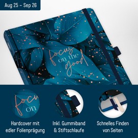Häfft -Timer Deluxe 2025/2026 A5 "Midnight Leaves" (Aug 25 - Sep 26) Hardcover School Planner, School Planner, Student Planner, Semester Planner - Sustainable and Climate Friendly