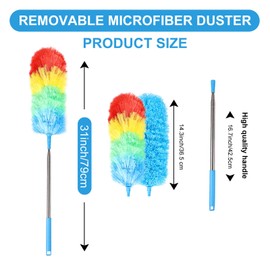 iHUFeather Rainbow Extendable Static Duster Reusable Microfiber Duster with 100" Telescoping Pole, Beandable and Washable Dusters Head for Cleaning Ceiling, Fan, Furniture