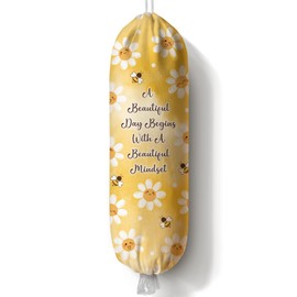 Moanlor Art Plastic Bag Holder Organizer Storage Inspirational Summer Daisy Bee Grocery Bag Holder Dispenser Cute Sunshine Flower Yellow Kitchen Decor