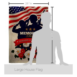 Remembrance of Fallen Burlap House Flag - Set Americana Memorial Day Armed Forces Military Veteran United State American - Decoration Banner Small Garden Yard Gift Double-Sided Made in USA 28 X 40