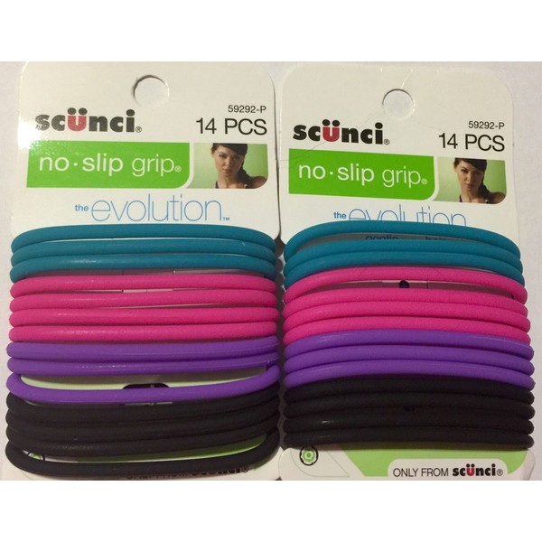 Scunci No-Slip Grip Evolution Jelly Ponytailers, Assorted Colors 14 ea (Pack of 2)