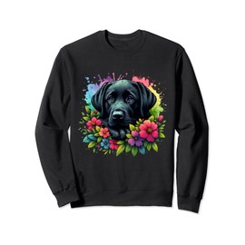 Cute Labrador Retriever Lover Black Lab in Colorful flowers Sweatshirt